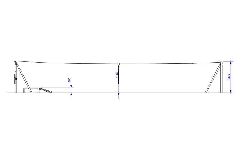 Technical render of a Zip Wire 1-Way (25M)